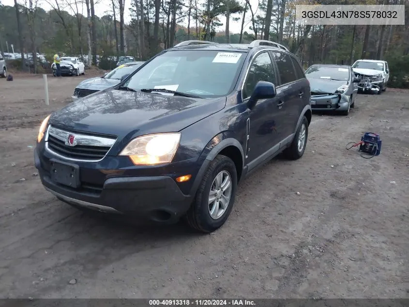 2008 Saturn Vue V6 Xe VIN: 3GSDL43N78S578032 Lot: 40913318