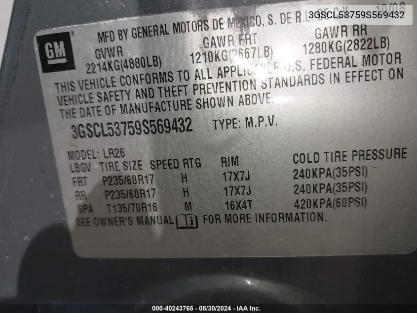 3GSCL53759S569432 2009 Saturn Vue V6 Xr