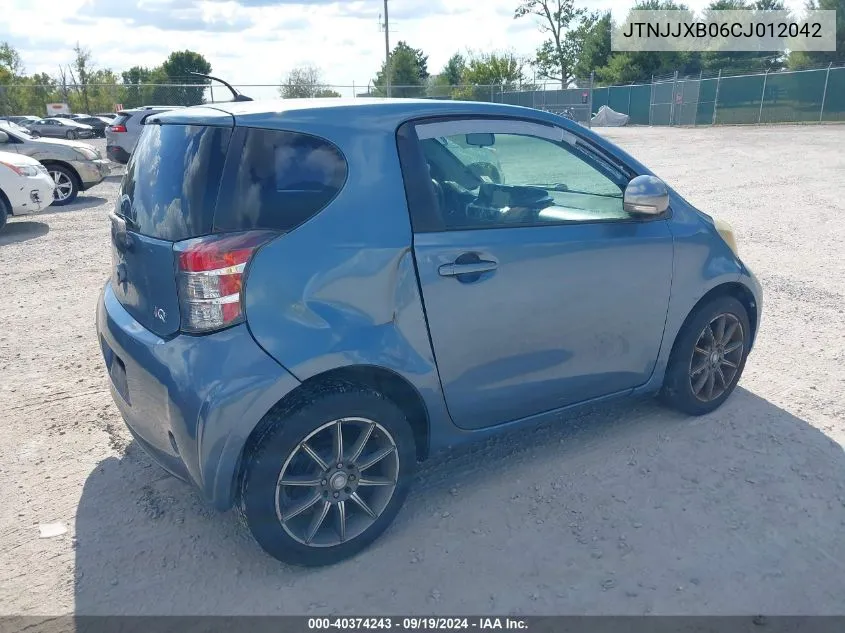 2012 Scion Iq VIN: JTNJJXB06CJ012042 Lot: 40374243