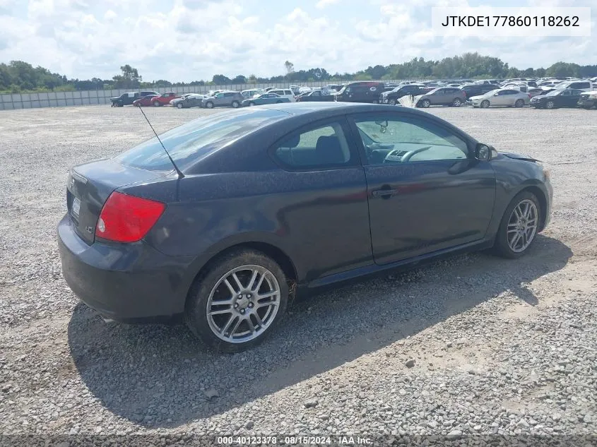 2006 Scion Tc VIN: JTKDE177860118262 Lot: 40123378