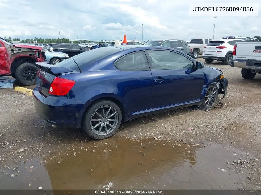 2006 Scion Tc VIN: JTKDE167260094056 Lot: 40190513