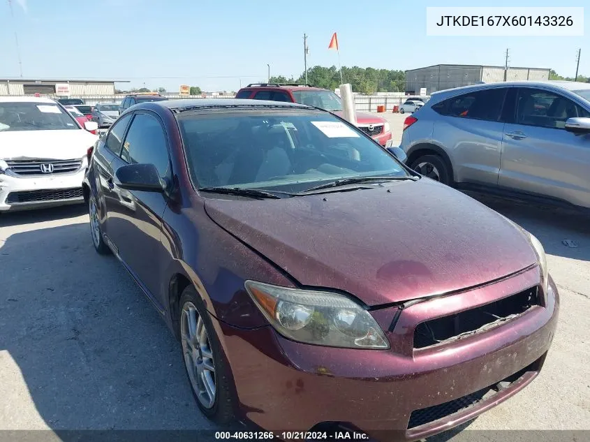 2006 Scion Tc VIN: JTKDE167X60143326 Lot: 40631266