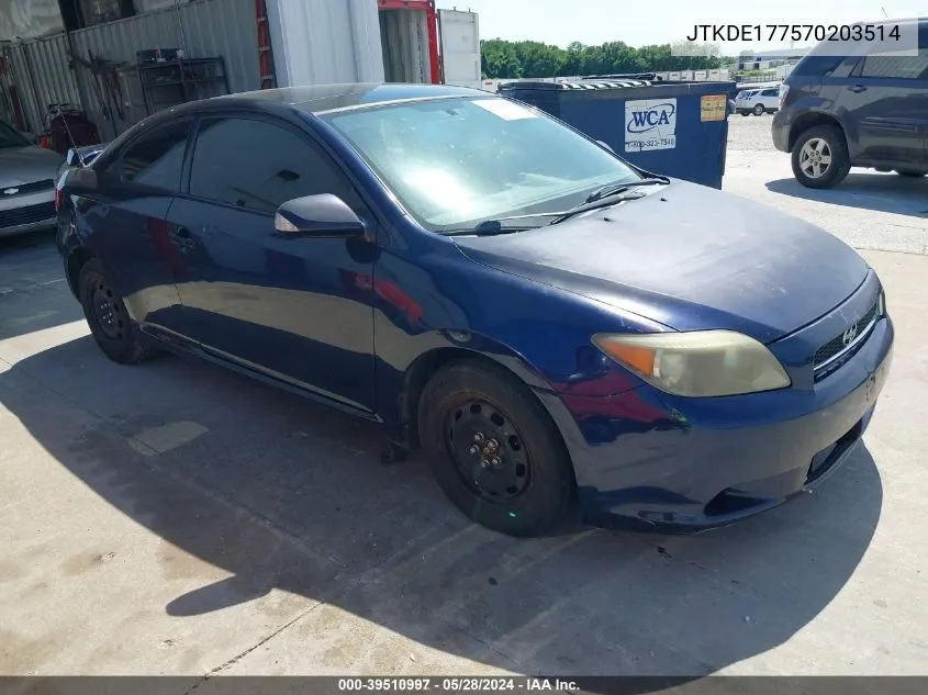 2007 Scion Tc VIN: JTKDE177570203514 Lot: 39510997