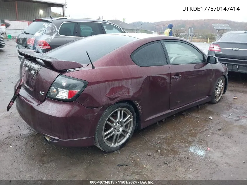 2007 Scion Tc VIN: JTKDE177570147414 Lot: 40734819