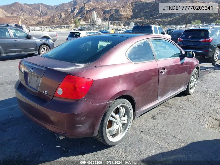 2007 Scion Tc VIN: JTKDE177770203241 Lot: 40755209