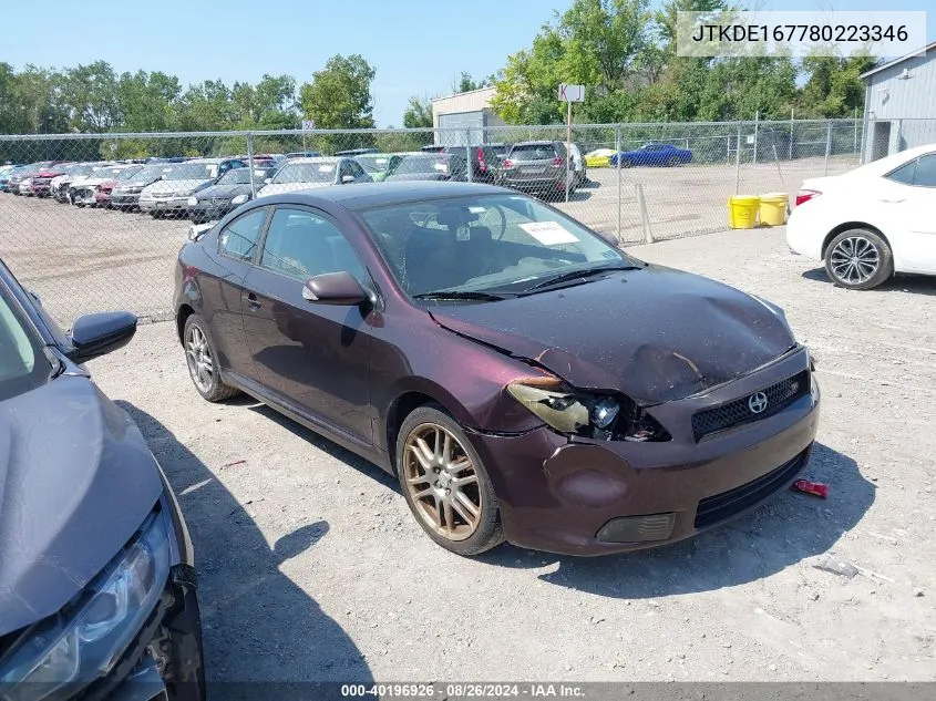 2008 Scion Tc VIN: JTKDE167780223346 Lot: 40196926