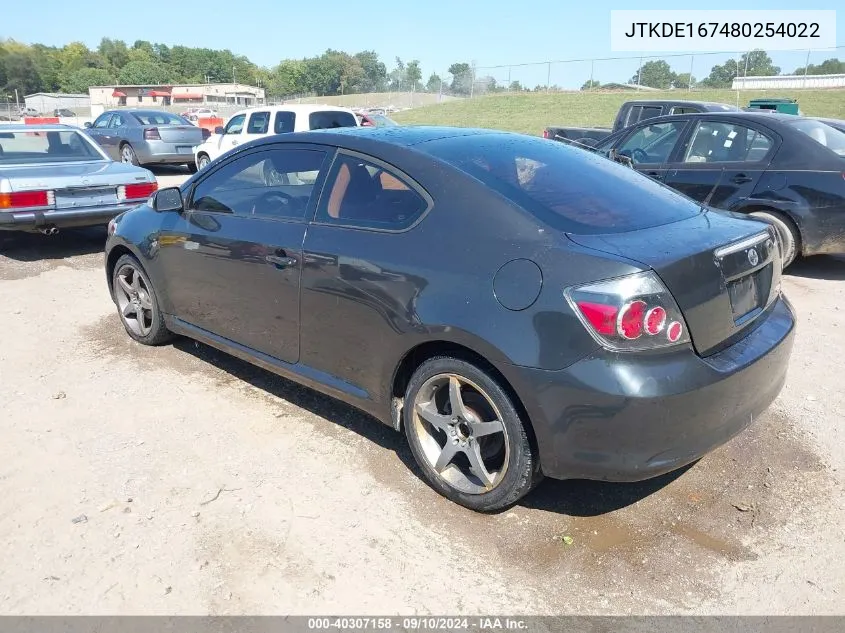 2008 Scion Tc VIN: JTKDE167480254022 Lot: 40307158