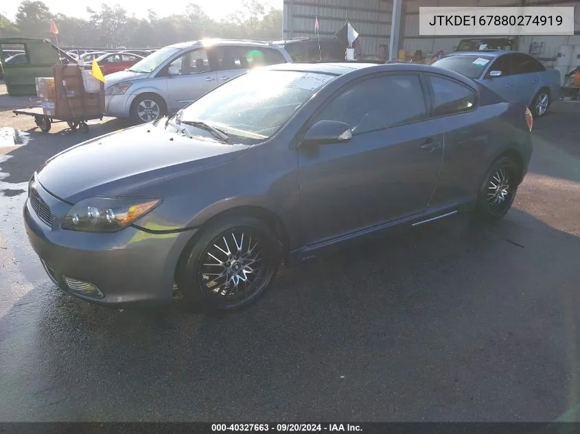 2008 Scion Tc VIN: JTKDE167880274919 Lot: 40327663