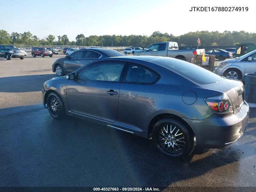 2008 Scion Tc VIN: JTKDE167880274919 Lot: 40327663