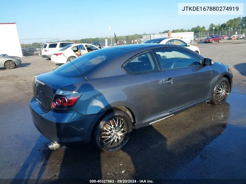 2008 Scion Tc VIN: JTKDE167880274919 Lot: 40327663