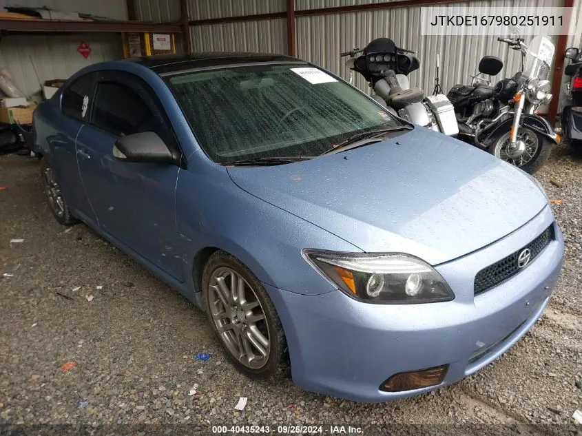 2008 Scion Tc VIN: JTKDE167980251911 Lot: 40435243