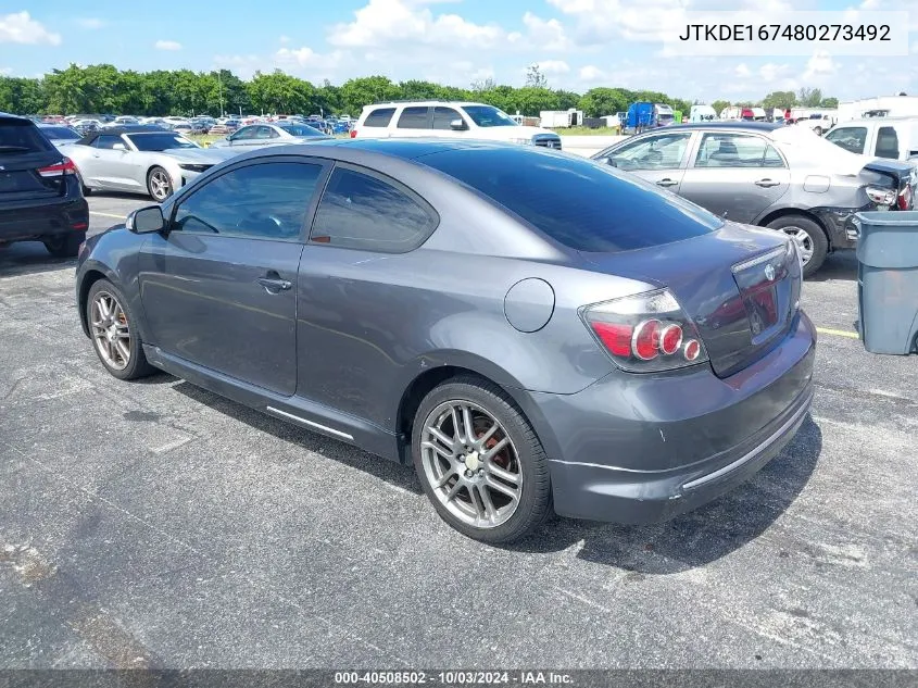 2008 Scion Tc VIN: JTKDE167480273492 Lot: 40508502