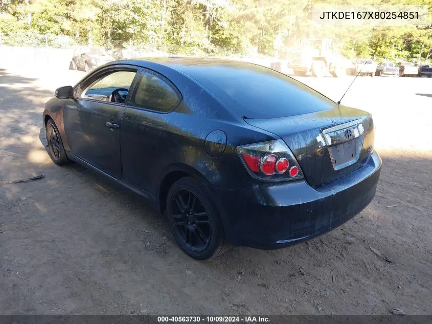 2008 Scion Tc VIN: JTKDE167X80254851 Lot: 40563730