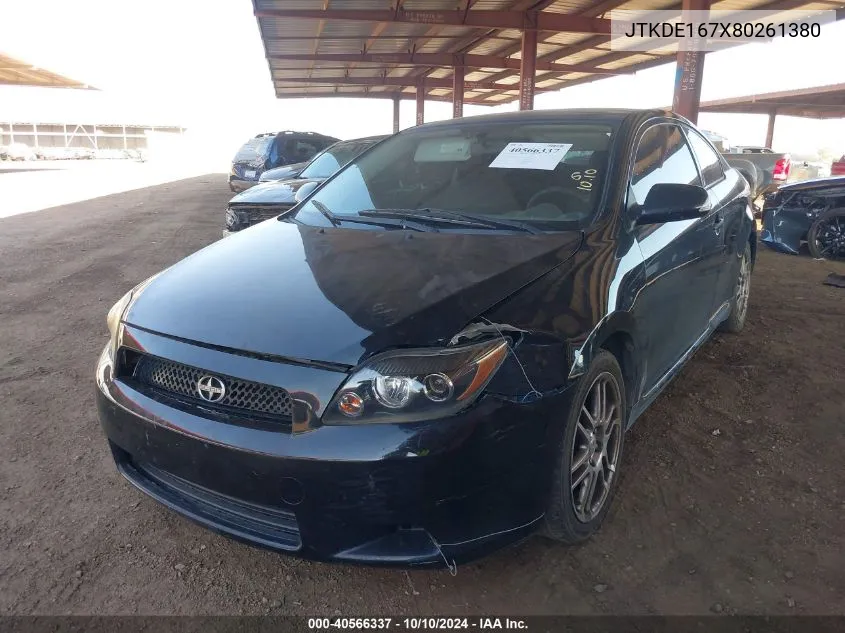 2008 Scion Tc VIN: JTKDE167X80261380 Lot: 40566337