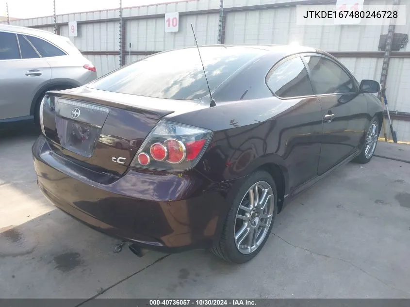 2008 Scion Tc VIN: JTKDE167480246728 Lot: 40736057