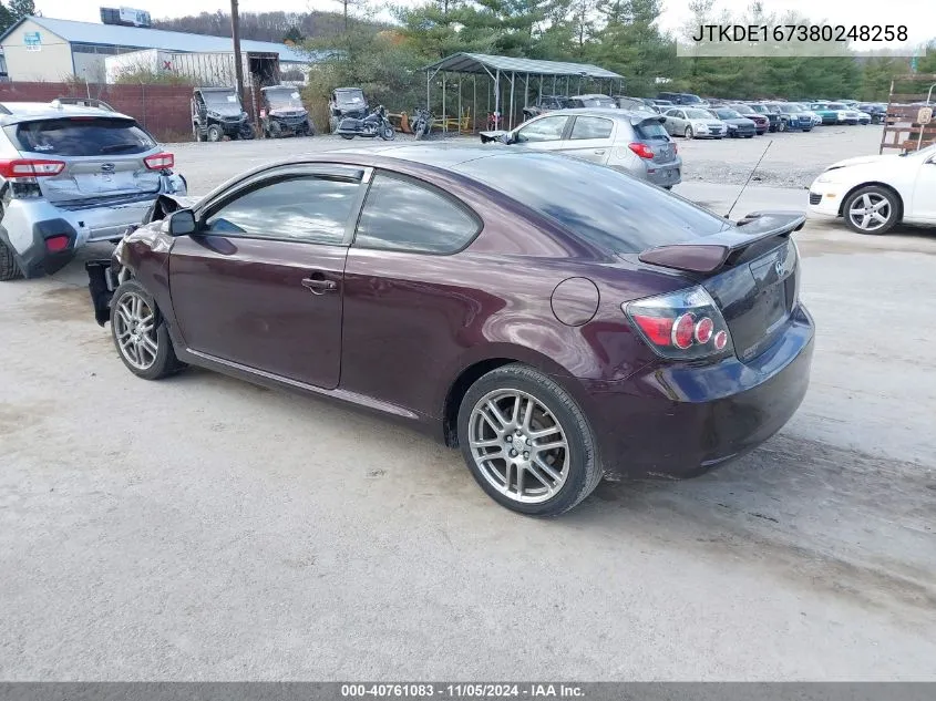 2008 Scion Tc Base (M5) VIN: JTKDE167380248258 Lot: 40761083