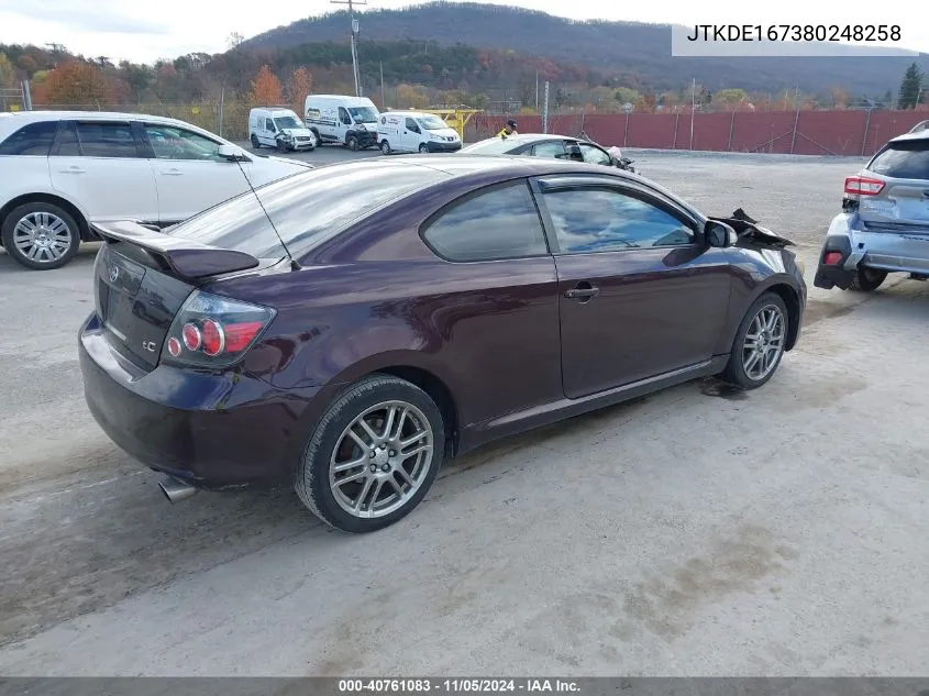 2008 Scion Tc Base (M5) VIN: JTKDE167380248258 Lot: 40761083