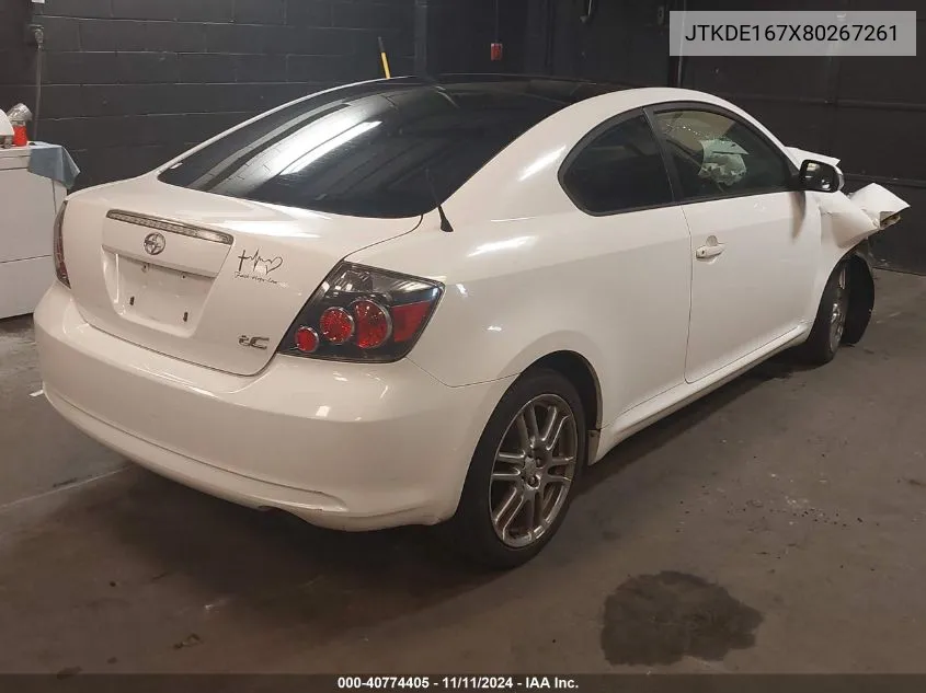 2008 Scion Tc VIN: JTKDE167X80267261 Lot: 40774405