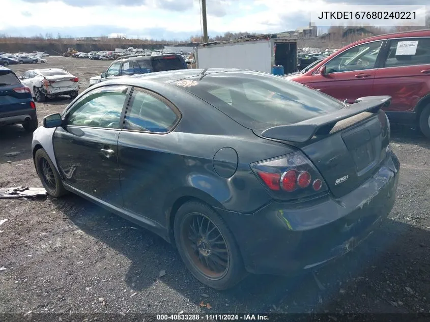 2008 Scion Tc Base (M5) VIN: JTKDE167680240221 Lot: 40833288