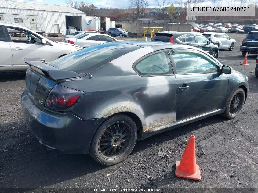 2008 Scion Tc Base (M5) VIN: JTKDE167680240221 Lot: 40833288