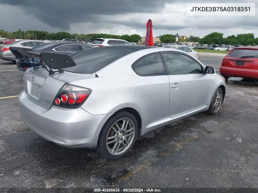 2010 Scion Tc VIN: JTKDE3B75A0318351 Lot: 40205635