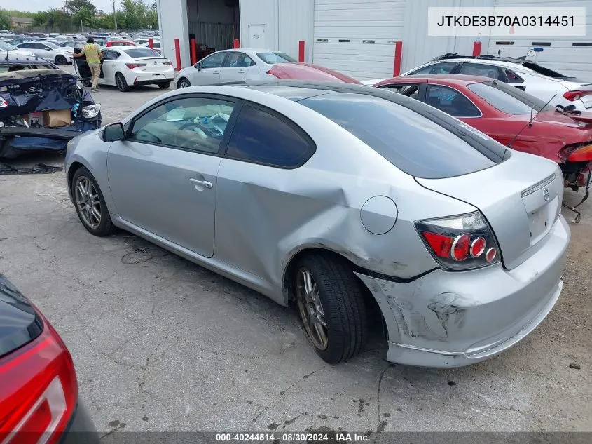 2010 Scion Tc VIN: JTKDE3B70A0314451 Lot: 40244514