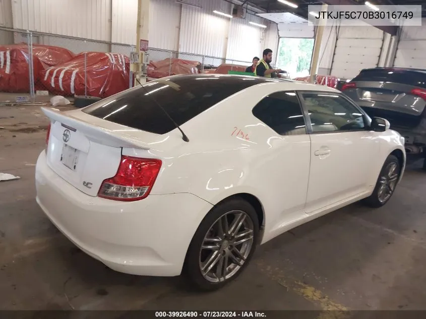 2011 Scion Tc VIN: JTKJF5C70B3016749 Lot: 39926490