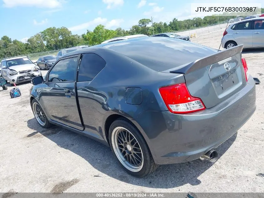 2011 Scion Tc VIN: JTKJF5C76B3003987 Lot: 40136252