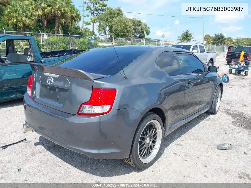 2011 Scion Tc VIN: JTKJF5C76B3003987 Lot: 40136252