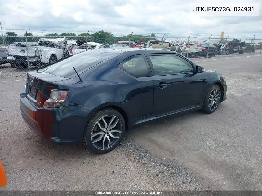 2016 Scion Tc VIN: JTKJF5C73GJ024931 Lot: 40008056