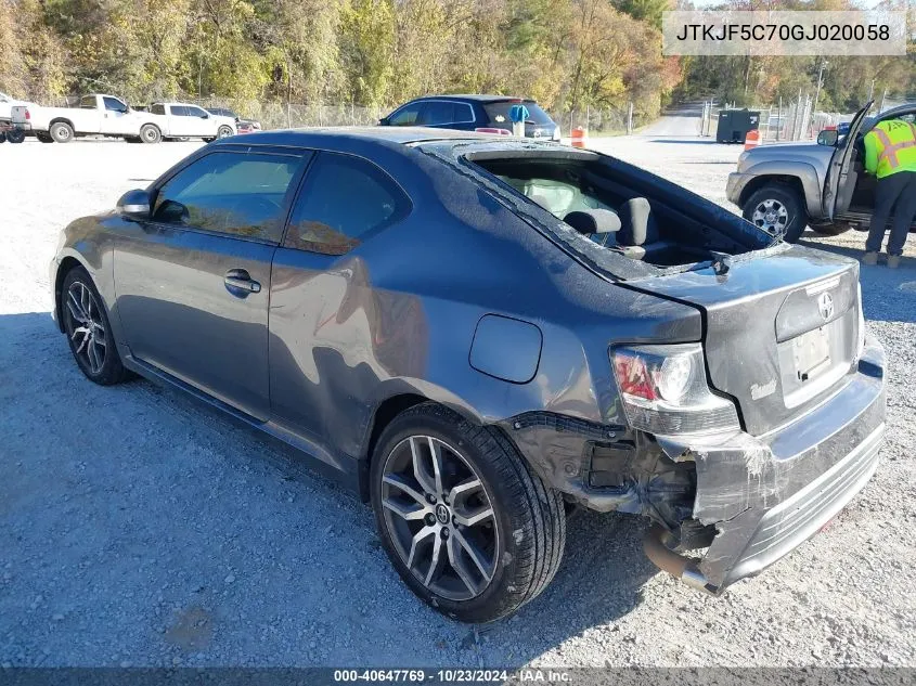 2016 Scion Tc VIN: JTKJF5C70GJ020058 Lot: 40647769