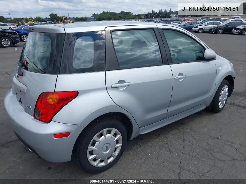 2005 Scion Xa VIN: JTKKT624750115181 Lot: 40144781