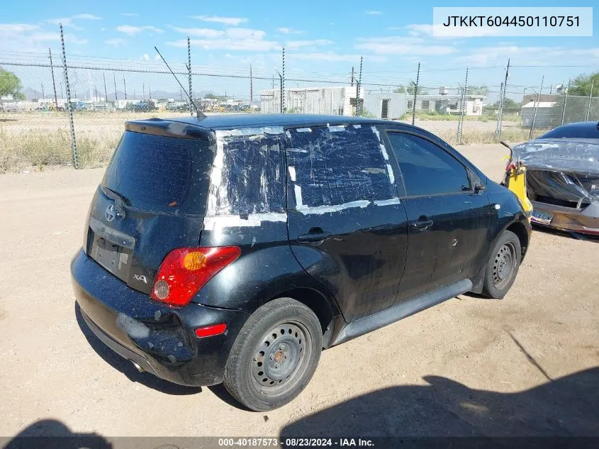 2005 Scion Xa VIN: JTKKT604450110751 Lot: 40187573