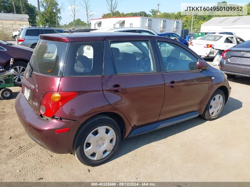 2005 Scion Xa VIN: JTKKT604950109952 Lot: 40325568