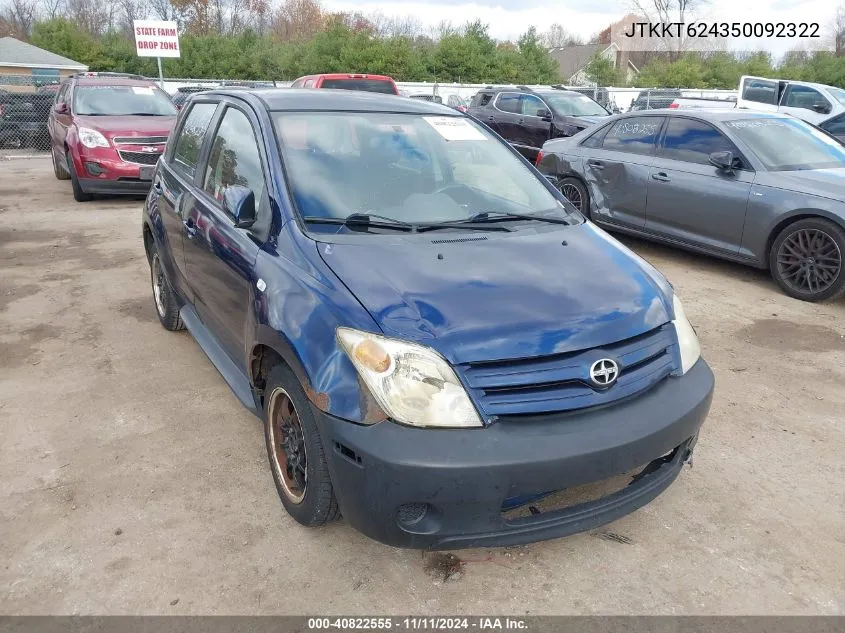 2005 Scion Xa VIN: JTKKT624350092322 Lot: 40822555