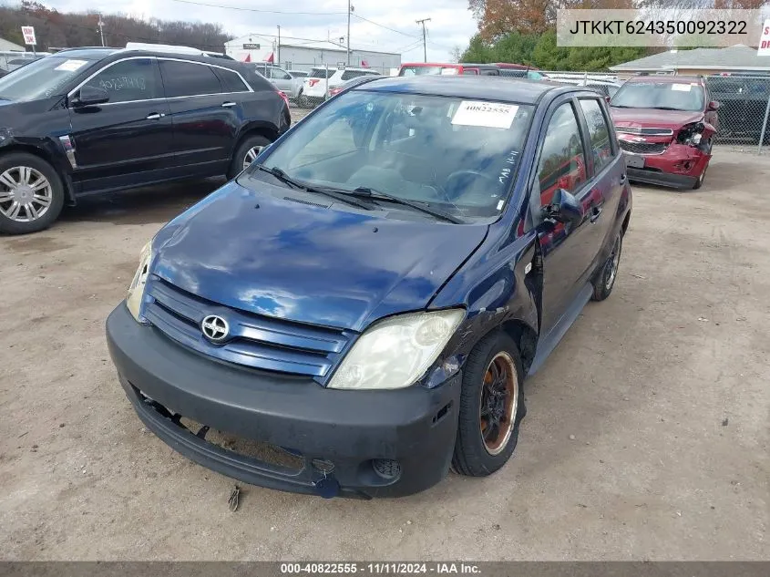 2005 Scion Xa VIN: JTKKT624350092322 Lot: 40822555