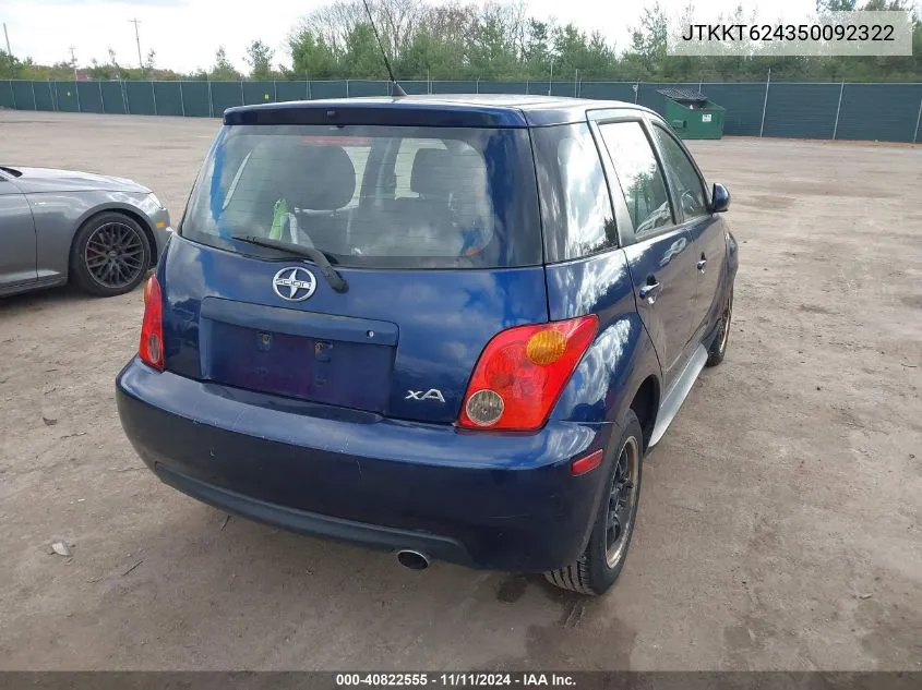 2005 Scion Xa VIN: JTKKT624350092322 Lot: 40822555