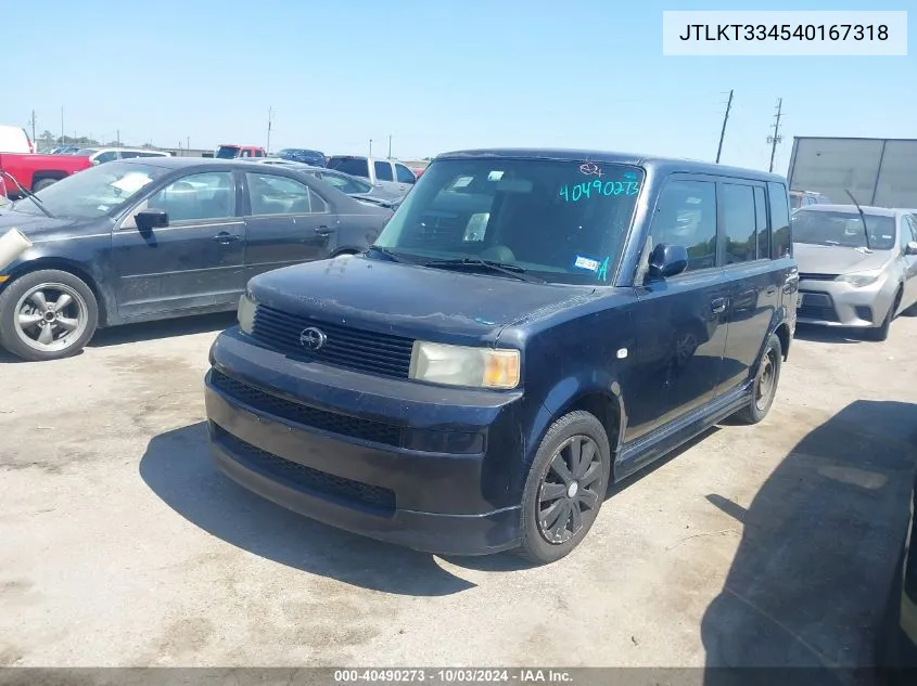 2004 Scion Xb VIN: JTLKT334540167318 Lot: 40490273