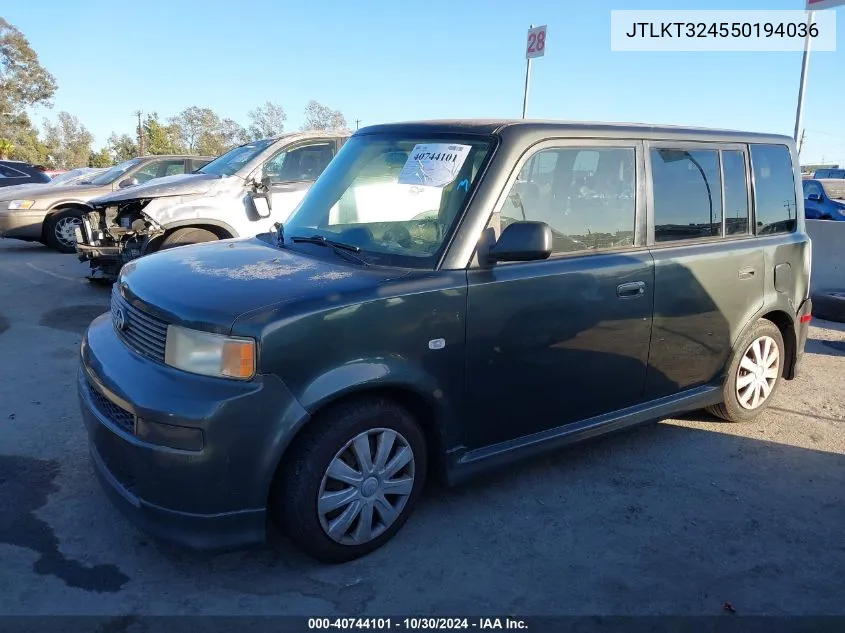 2005 Scion Xb VIN: JTLKT324550194036 Lot: 40744101