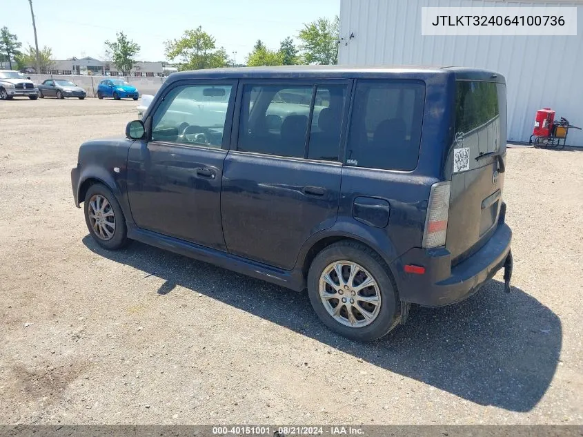 2006 Scion Xb VIN: JTLKT324064100736 Lot: 40151001