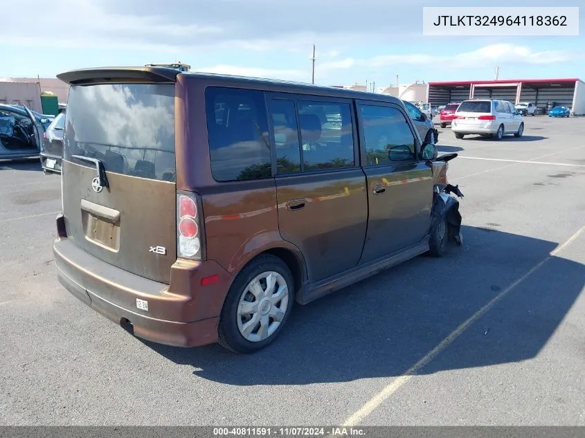 2006 Scion Xb VIN: JTLKT324964118362 Lot: 40811591