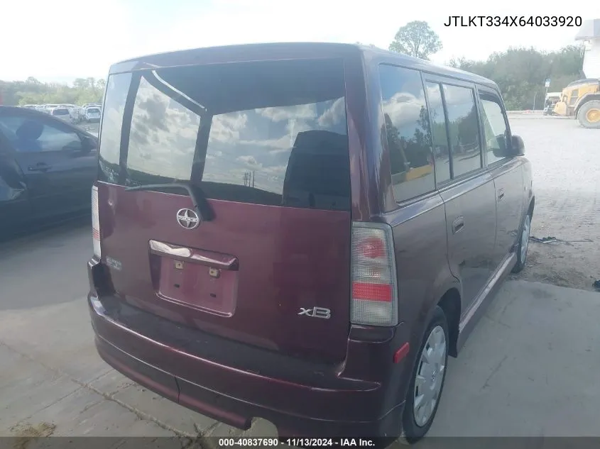 2006 Scion Xb VIN: JTLKT334X64033920 Lot: 40837690