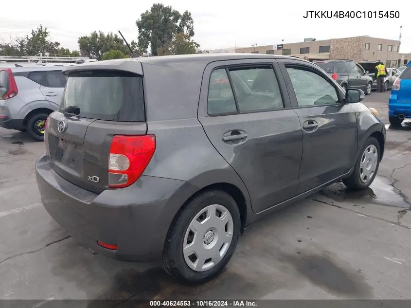 2012 Scion Xd VIN: JTKKU4B40C1015450 Lot: 40624553