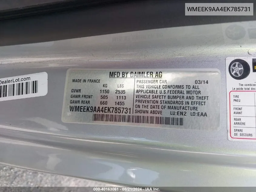 WMEEK9AA4EK785731 2014 Smart Fortwo Electric Drive