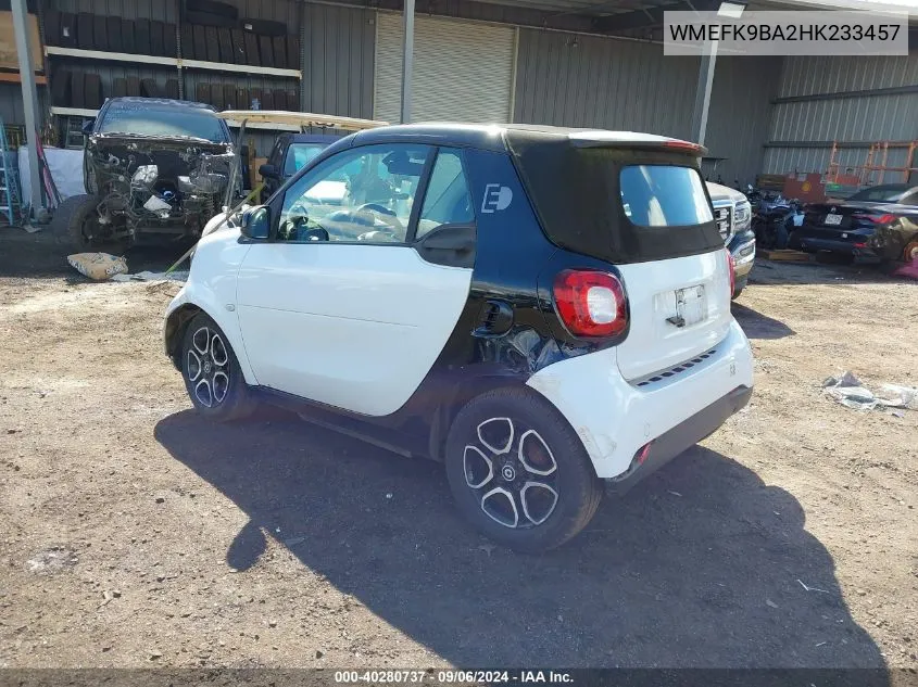 WMEFK9BA2HK233457 2017 Smart Fortwo Electric Drive Passion/Prime