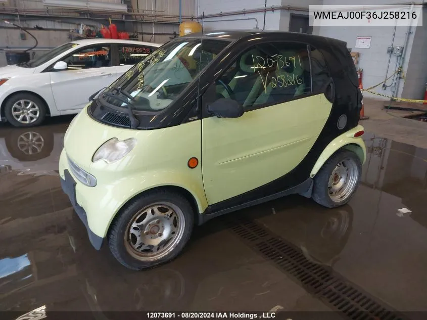 2006 Smart Fortwo VIN: WMEAJ00F36J258216 Lot: 12073691