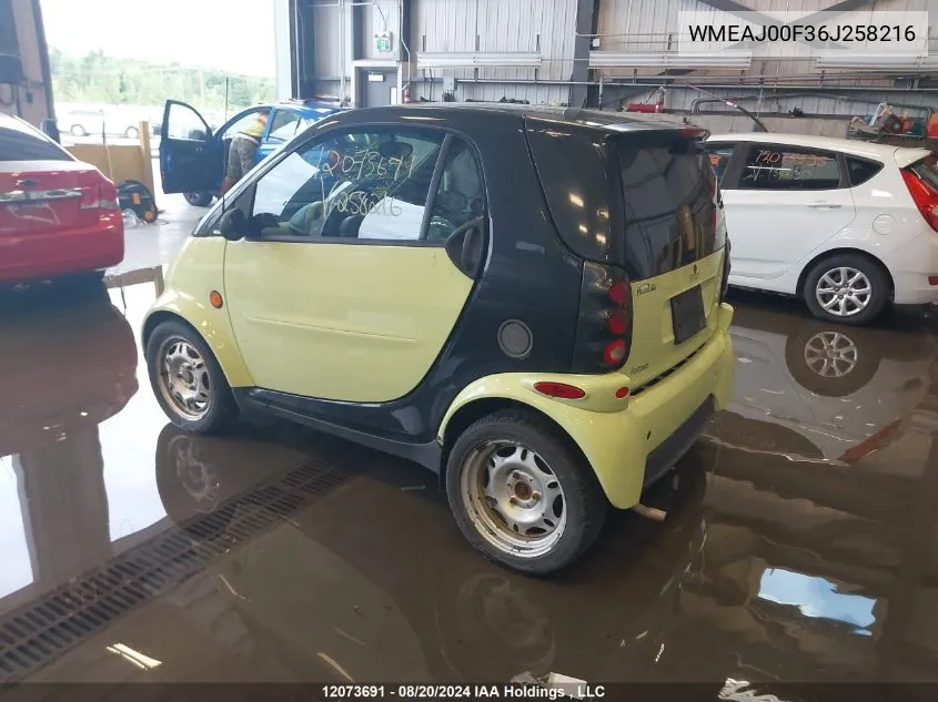 2006 Smart Fortwo VIN: WMEAJ00F36J258216 Lot: 12073691