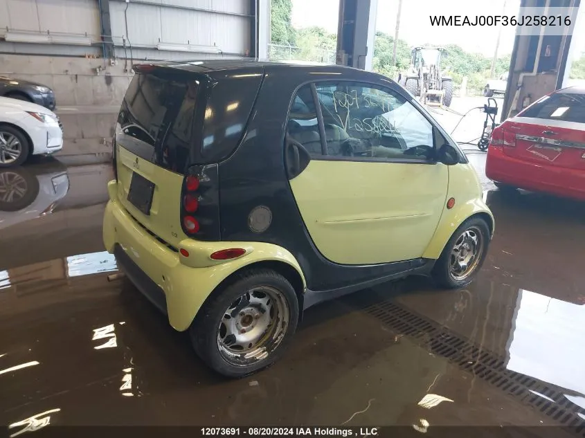 2006 Smart Fortwo VIN: WMEAJ00F36J258216 Lot: 12073691