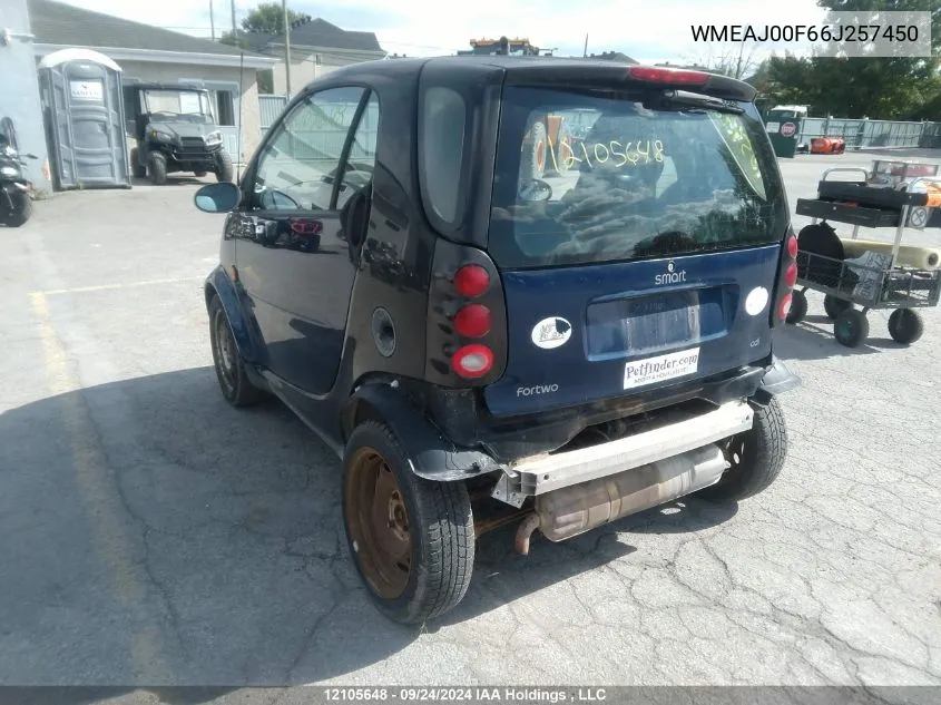 2006 Smart Fortwo VIN: WMEAJ00F66J257450 Lot: 12105648