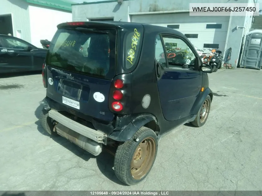 2006 Smart Fortwo VIN: WMEAJ00F66J257450 Lot: 12105648